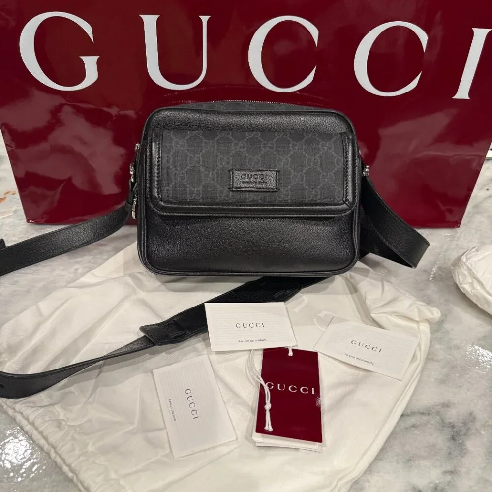 GUCCI 795464 GG Supreme Leather & Canvas Crossbody Bag, ships from USA